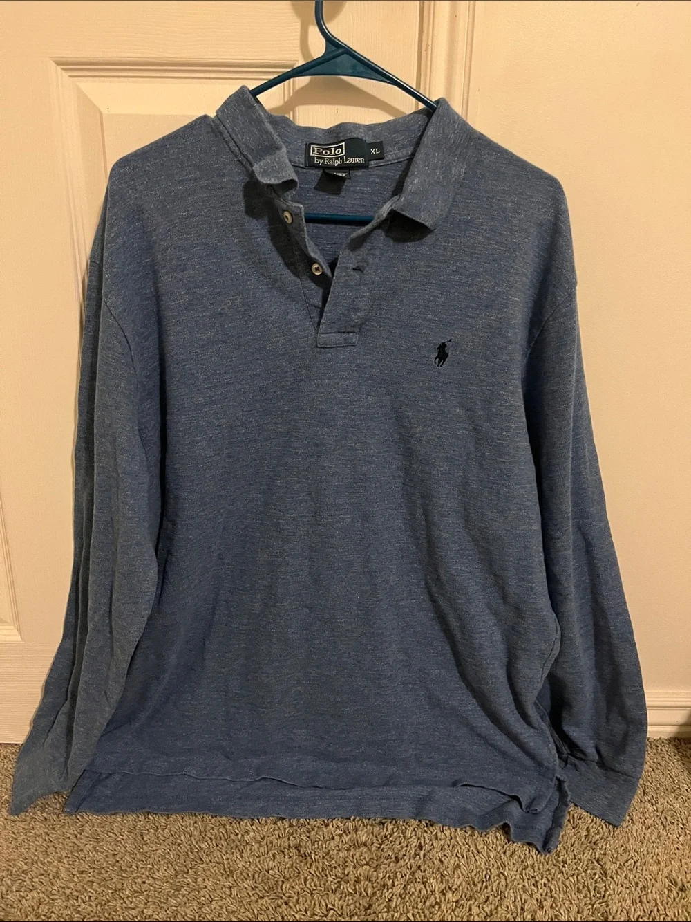 Polo by Ralph Lauren Heathered Blue Long-Sleeve Polo XL